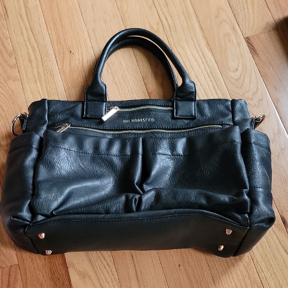 Black Leather Honest Company Diaper Nursing Bag